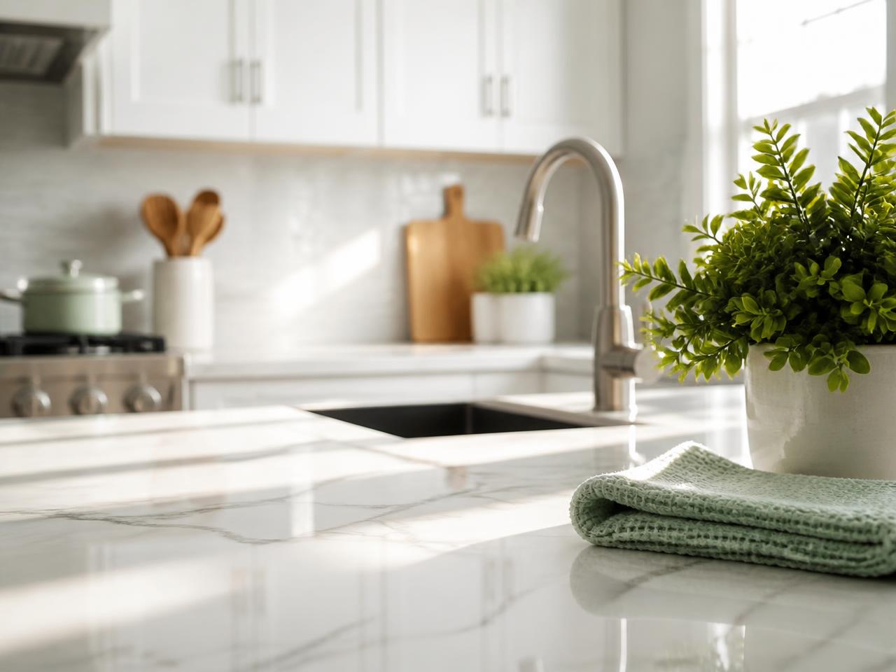 A spotless modern kitchen with gleaming counters